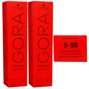 Schwarzkopf Igora Royal 2 x 60 ml 9-98 extra hellblond violett rot Haarfarbe Cremefarbe