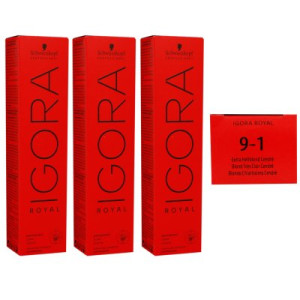 Schwarzkopf Igora Royal 3 x 60 ml 9-1 extra hellblond cendre Haarfarbe Cremefarbe