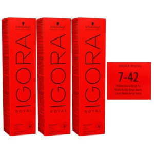 Schwarzkopf Igora Royal 3 x 60 ml 7-42 mittelblond asch beige Haarfarbe Cremefarbe