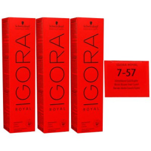Schwarzkopf Igora Royal 3 x 60 ml 7-57 mittelblond gold kupfer Haarfarbe Cremefarbe