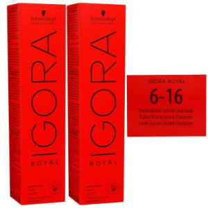 Schwarzkopf Igora Royal 2 x 60 ml 6-16 dunkelblond cendre schoko Haarfarbe Cremefarbe