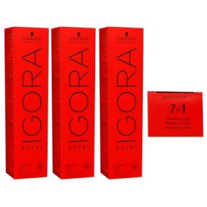 Schwarzkopf Igora Royal 3 x 60 ml 7-1 Mittelblond Cendre Haarfarbe Cremefarbe