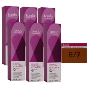 Londa Professional permanente Cremehaarfarbe Extra Rich 6 x 60 ml 8/7 hellblond braun