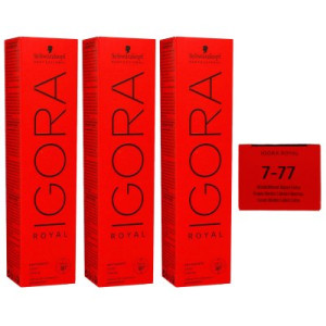 Schwarzkopf Igora Royal 3 x 60 ml 7-77 mittelblond kupfer extra Haarfarbe Cremefarbe