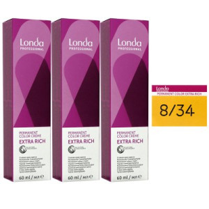 Londa Professional permanente Cremehaarfarbe Extra Rich 3 x 60 ml 8/34 hellblond gold kupfer
