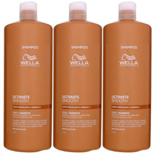 Wella Ultimate Smooth Shampoo 3 x 1000 ml für trockenes Haar Step 1