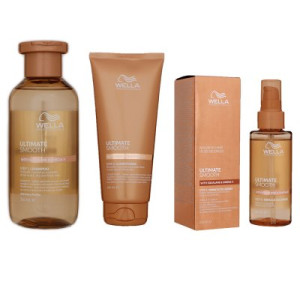 Wella Ultimate Smooth Shampoo 250 ml und Conditioner 200 ml & Miracle Oil Serum 100 ml