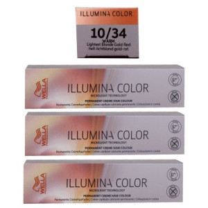Wella Illumina 3 x 60 ml 10/34 hell lichtblond gold rot permanente Cremehaarfarbe