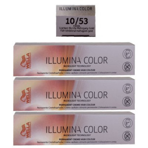 Wella Illumina 3 x 60 ml 10/53 hell lichtblond mahagoni gold permanente Cremehaarfarbe