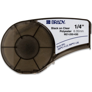 Brady M210 Polyester tape 6,35mm Sort pÃ¥ Klar - 1850727