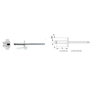 DEGOMETAL - 100 Rivets aveugles standards Alu/Acier Tête Large 4.8X12 - 103 248 121