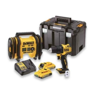 DEWALT - Kit 2 outils XR 18V 2Ah Li-Ion : Perceuse visseuse Compact Brushless + Gonfleur - DCK2067D2T-QW