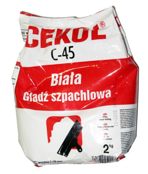 Promocja!CEKOL C-45 EXTRA BIAŁA GŁADŹ SZPACHLOWA DO WEWNĄTRZ I NA ZEWNĄTRZ  2kg