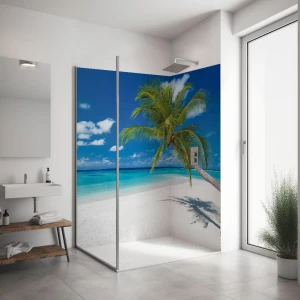 Duschrückwand Eckset tropischer Paradiesstrand (K_04_19 Strand & Meer) PlateART