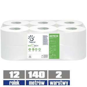407574 PAPERNET papier toaletowy jumbo BioTECH 2-warstwowy 140mb / 12 sztuk