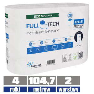 421351 Papernet Full TECH papier toaletowy bez gilzy 104,78mb celuloza 2warstwy opak. 4rolki
