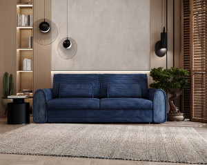 Sofa z funkcją spania Nella z pojemnikiem granatowa
