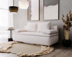 Sofa Mona z funkcją spania nóżki drewniane beżowy