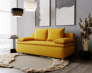 Sofa Mona z funkcją spania nóżki drewniane musztardowy