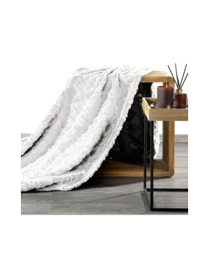 Koc pluszowy 200x220 Warkocz biały Eurofirany