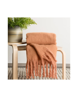 Koc z frędzlami 130x170 Moher ceglasty Eurofirany