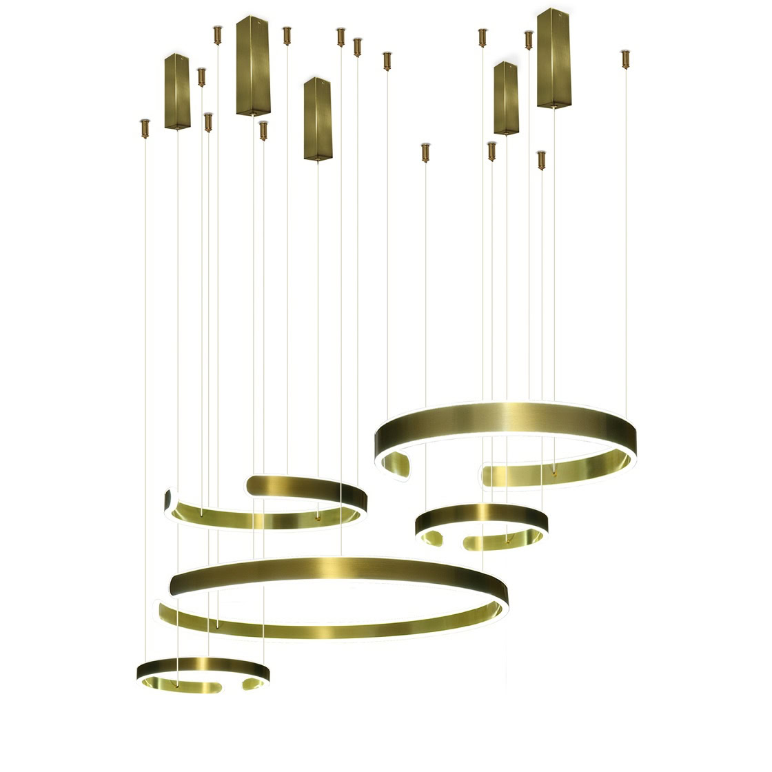 Lampa LED duża do salonu 264W złota okręgi 542 na pilota - Decorativi