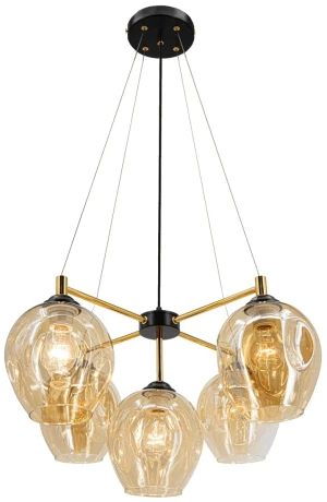 Lampa wisząca czarno-złota 5-punktowa 6301/5 BL TR z serii VIVIEN - Lampy Elem