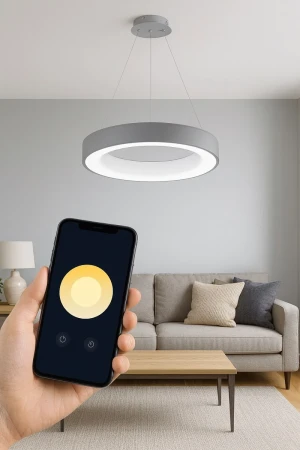 Azzardo Lampa wisząca okrągła szara SMART 55cm AZ3553 z serii Sovana