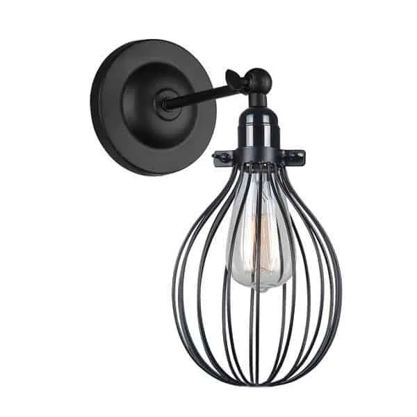 Kinkiet metalowy czarny loftowy z drucianym kloszem MBM-2676/1 BK z serii LESTO - Lampy Italux