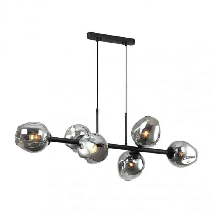 Lampa wisząca loft czarna z dymionymi kloszami 6-punktowa PND-30843-6 BK+SG z serii BORGO - Lampy Italux