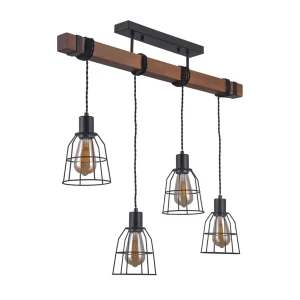 Lampa wisząca loftowa drewniana z 4 czarnymi kloszami PND-4793-4-L z serii REDA - Lampy Italux