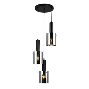 Lampa wisząca czarna szklana 3-punktowa PND-5581-3A-BK+SG z serii SARDO - Lampy Italux