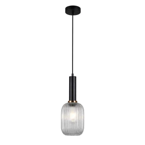 Lampa wisząca szklana prążkowana czarna PND-5588-1M-BK+CL z serii ANTIOLA - Lampy Italux