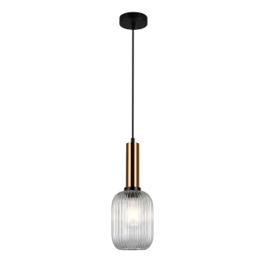 Lampa wisząca szklana prążkowana z mosiądzem PND-5588-1M-BRO+CL z serii ANTIOLA - Lampy Italux