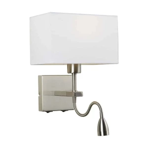 Kinkiet metalowy srebrny z białym abażurem i lampką LED WL-1122-2-BL-SN-RC-WH z serii NORTE - Lampy Italux