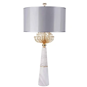 Lampa stołowa z marmurową podstawą i szarym kloszem T02004AU z serii CARTAGENA - Cosmo Light