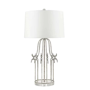 Lampa stołowa metalowa srebrna z białym abażurem GN/STELLA/TL SV z serii STELLA - Elstead Lighting