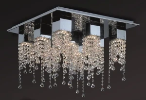 Plafon kryształowy kwadratowy chromowany 9-punktowy MX93708-9B z serii Larix - Lampy Italux