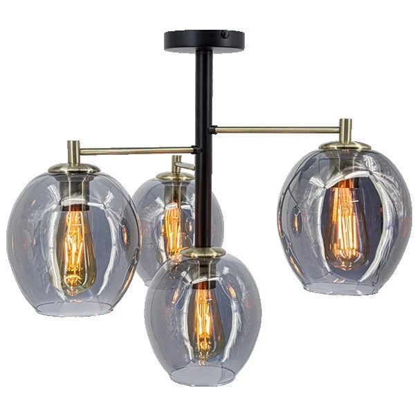 Plafon metalowy czarno-mosiężny z 4 szklanymi kloszami 2214/4 BL 21QG z serii ARES - Lampy Elem