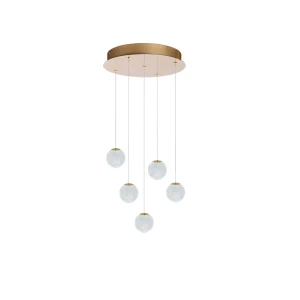 Azzardo Lampa wisząca złota 5-punktowa szklana AZ6018 z serii EDEM