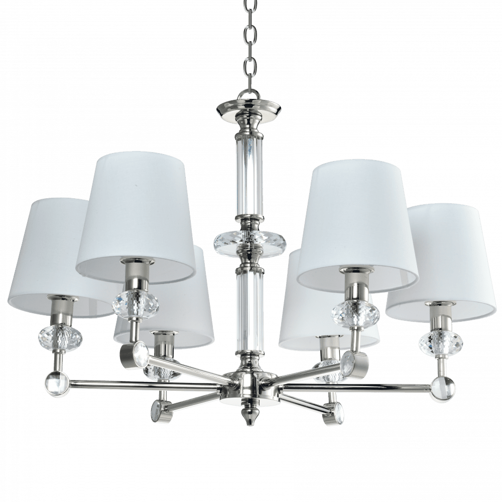 Lampa wisząca 6-punktowa chromowana z białymi abażurami P06285NI-WH z serii DOHA - Cosmo Light