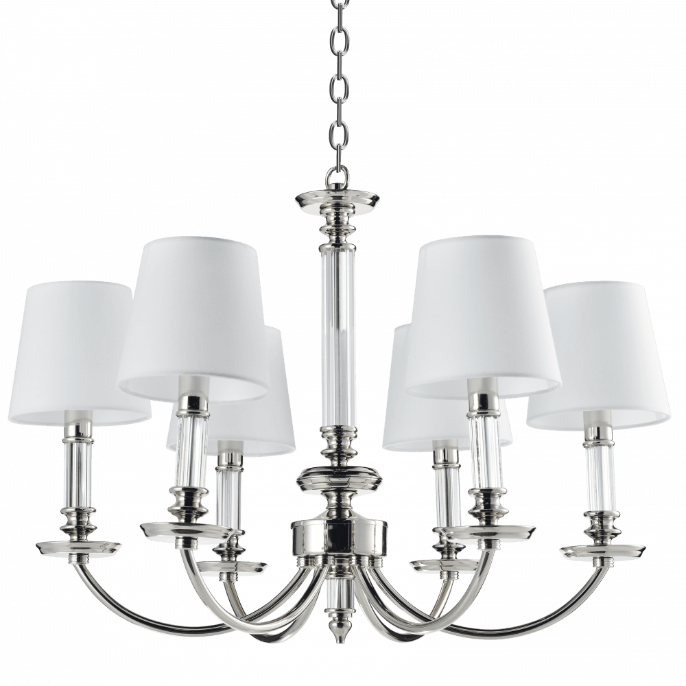 Lampa wisząca 6-punktowa chromowana z białymi abażurami P06308NI-WH z serii SIENA - Cosmo Light