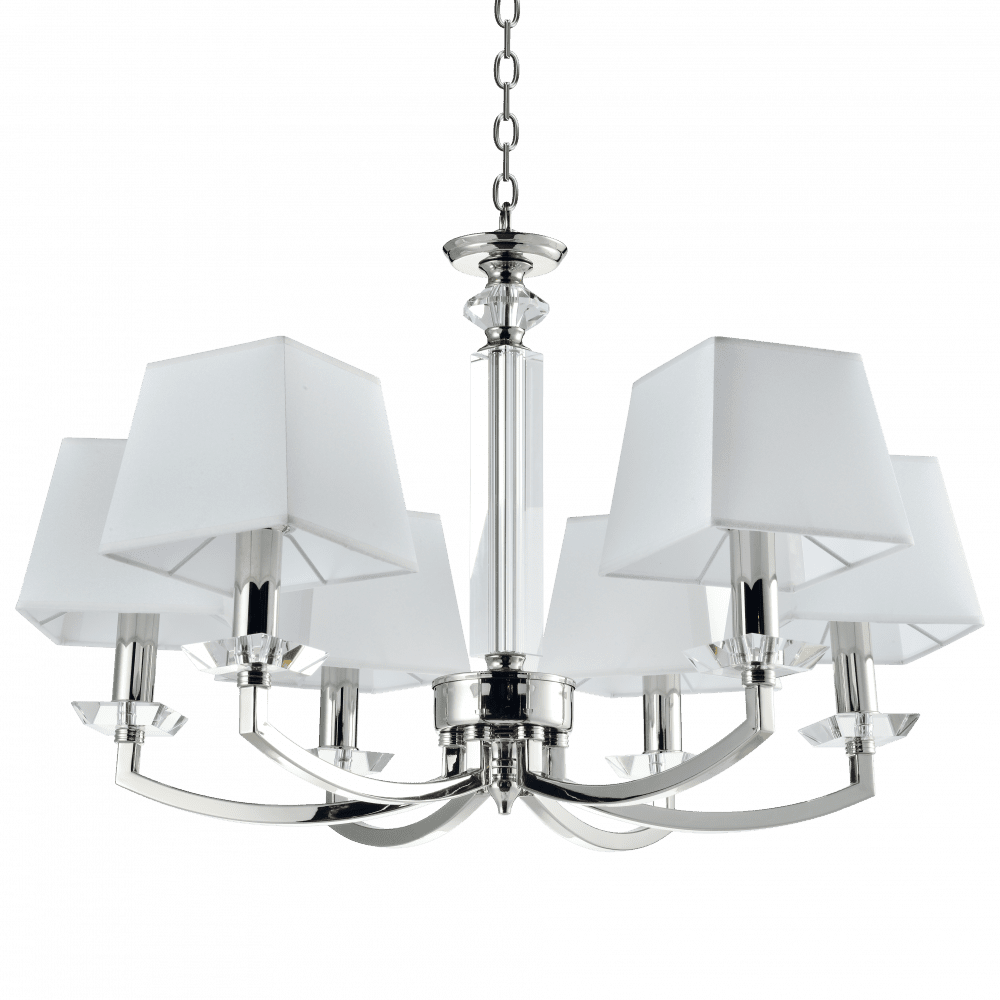 Lampa wisząca chromowana 6-punktowa z białymi abażurami P06346NI-WH z serii DUBAI - Cosmo Light