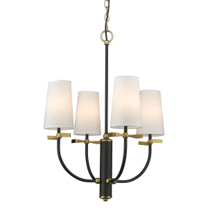 Żyrandol czarny z mosiądzem i białymi abażurami P04183BK z serii BOW - Cosmo Light