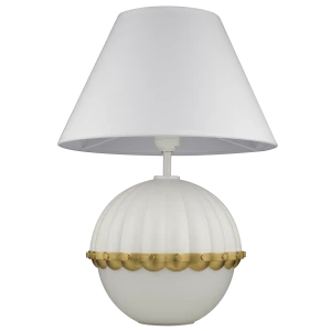 Lampa stołowa biała metalowa z mosiężnym akcentem T01268WH z serii PRALINES - Cosmo Light