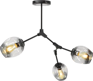 Plafon loft czarny metalowy z 3 szklanymi kloszami 1962/3 z serii BOSTON - Lampy Elem