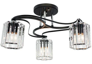 Lampa sufitowa czarna metalowa z 3 szklanymi kloszami 2038/3 BL 8C z serii Ritmo - Lampy Elem