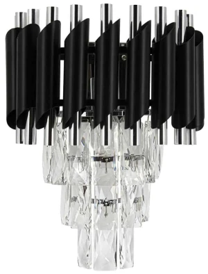Kinkiet glamour czarno-chromowany z kryształami 6260/1 z serii TOLEDO - Lampy Elem