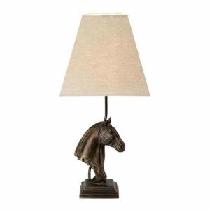 Lampa stołowa z figurą konia brązowa z abażurem DL-ECLIPSE-TL z serii Eclipse - Elstead Lighting