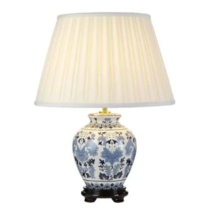 Lampa stołowa ceramiczna biało-niebieska z abażurem DL-LINYI-TL z serii Linyi - Elstead Lighting